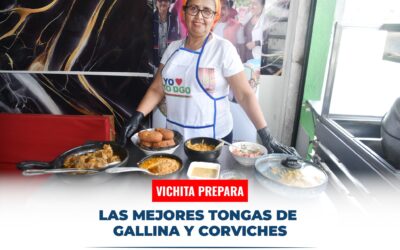 Vichita Alvarado ofrece las deliciosas tongas de gallina también corviches, empa…